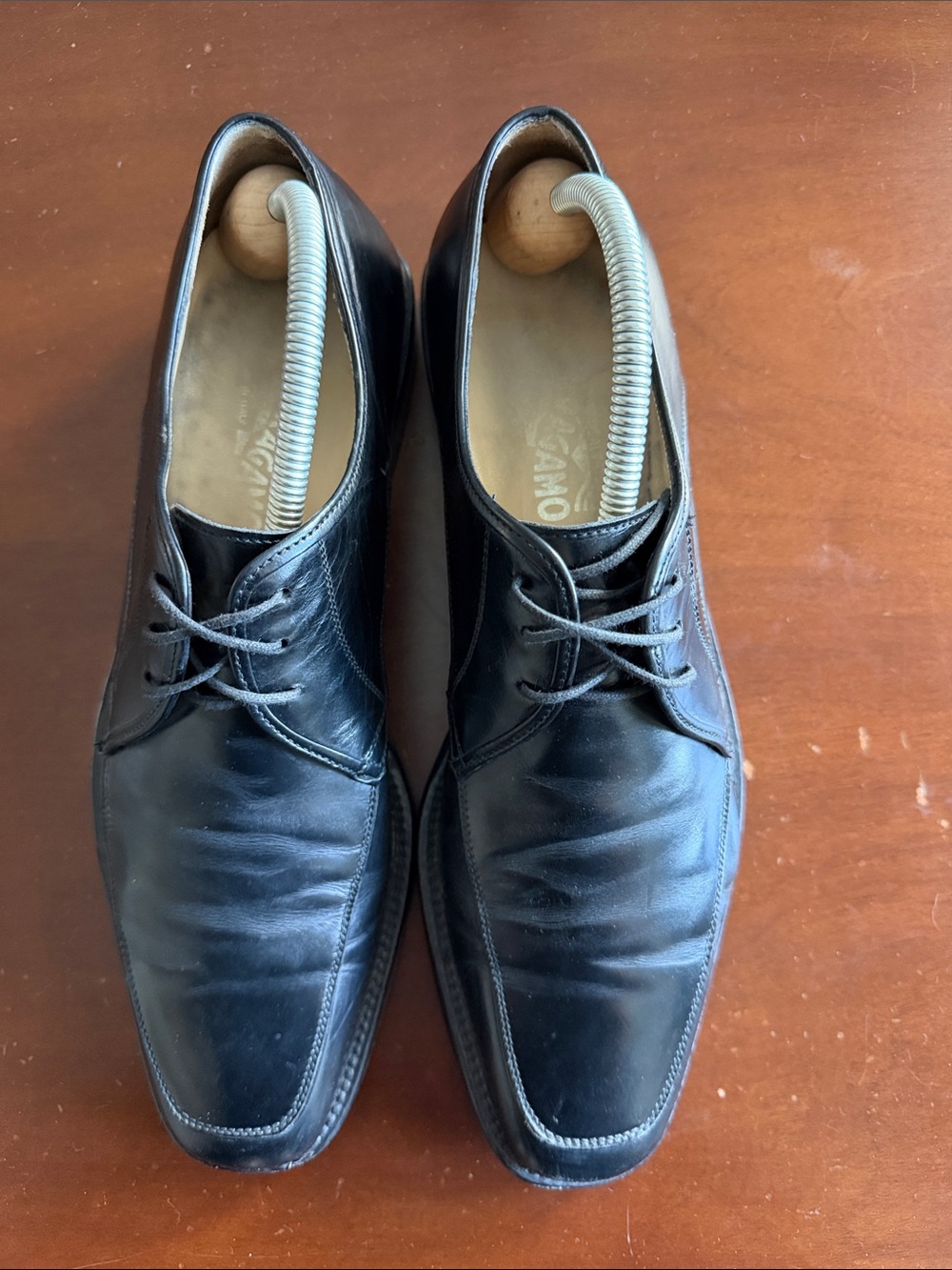 Salvatore Ferragamo Black Leather Lace-Up Oxfords